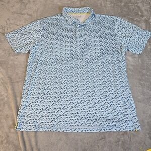 Maelreg Shirt Mens XXL Blue Performance Polo Dinosaur All Over‎ Print Golf